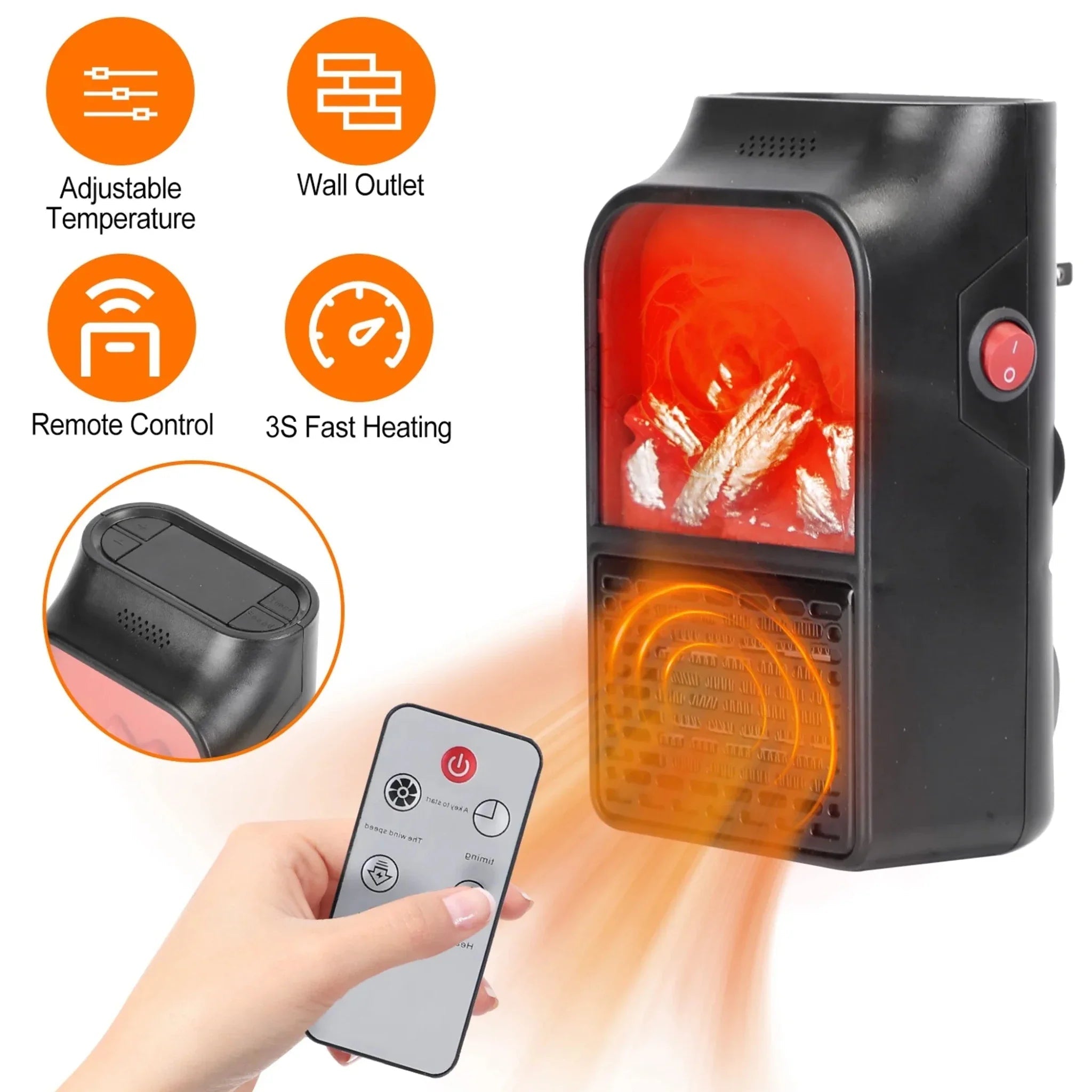 800W Plug-In Space Heater Wall Outlet Heater - Clinch River Fishing USA