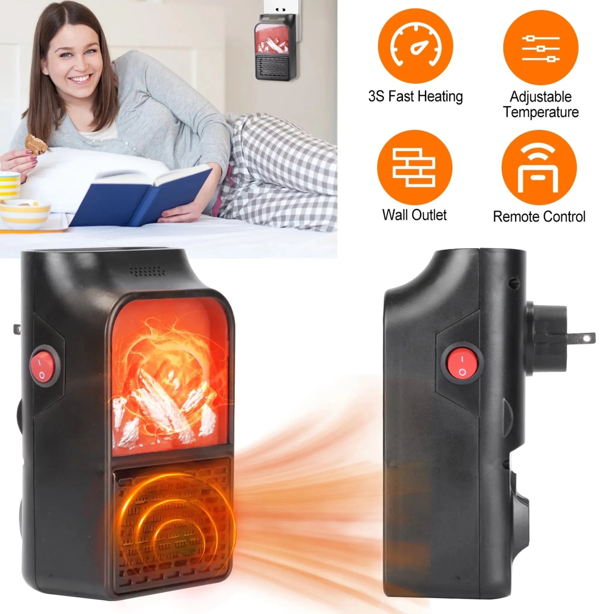 800W Plug-In Space Heater Wall Outlet Heater - Clinch River Fishing USA