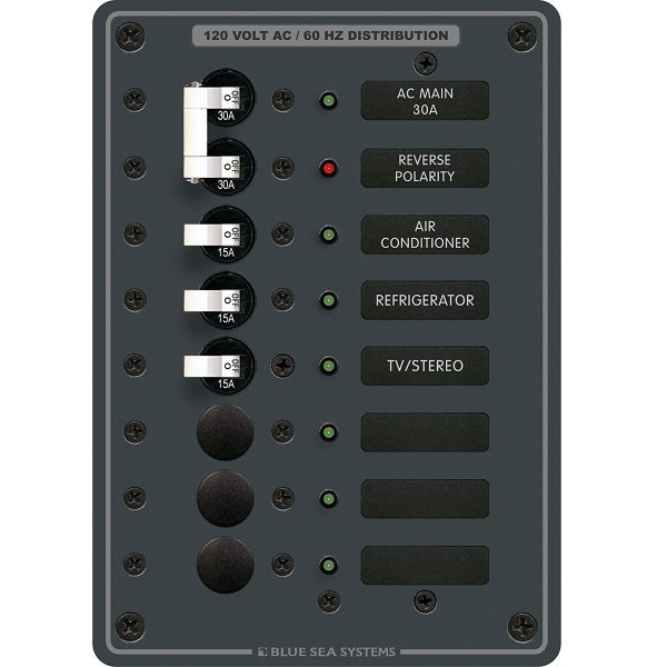 Blue Seas Vert Panel 120Vac 6 Pos W/Main