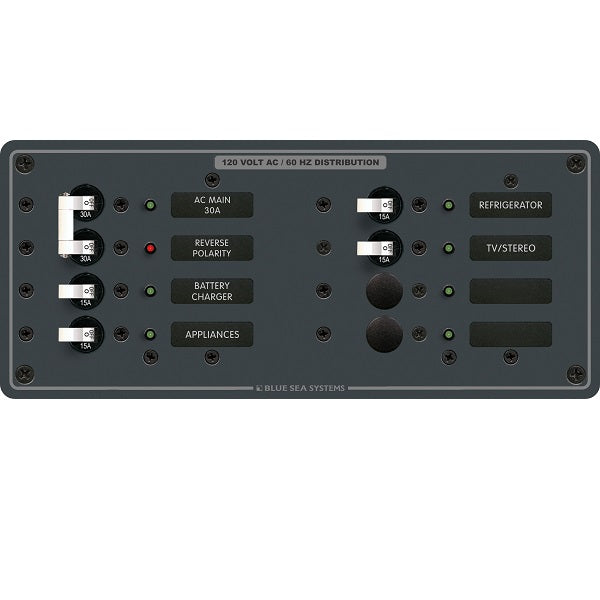 Blue Seas Hor Panel 120Vac 6 Pos W/Main