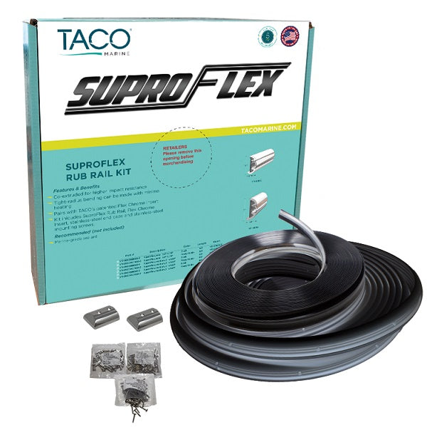Taco Marine SUPRO-FLEX RUB RAIL KIT BLACK W/FLEX CHROME 60ft