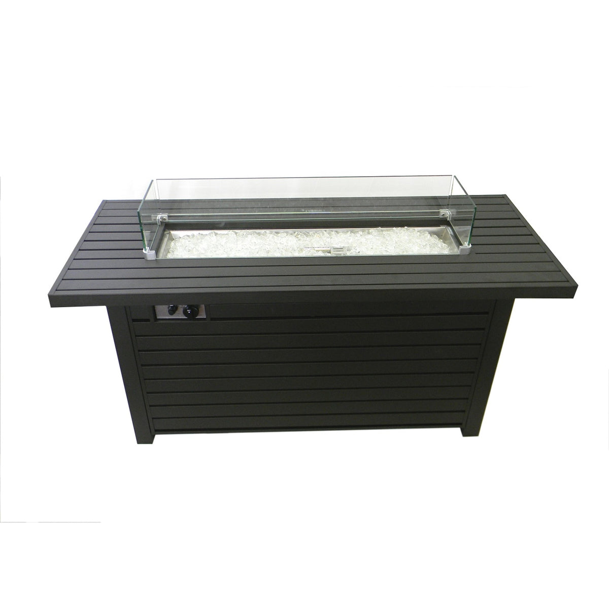 Black Mocha Finish Aluminum Rectangular Fire Pit with Wind Screen