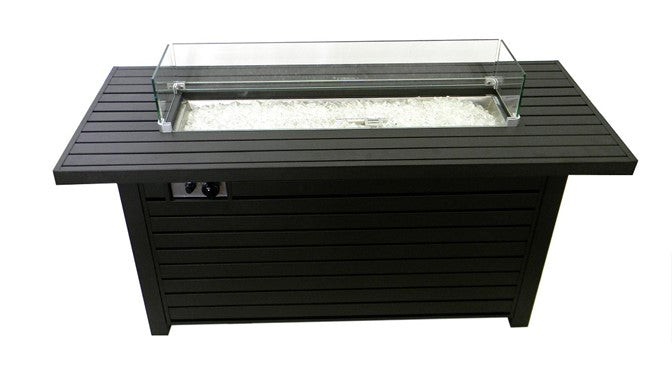 Black Mocha Finish Aluminum Rectangular Fire Pit with Wind Screen