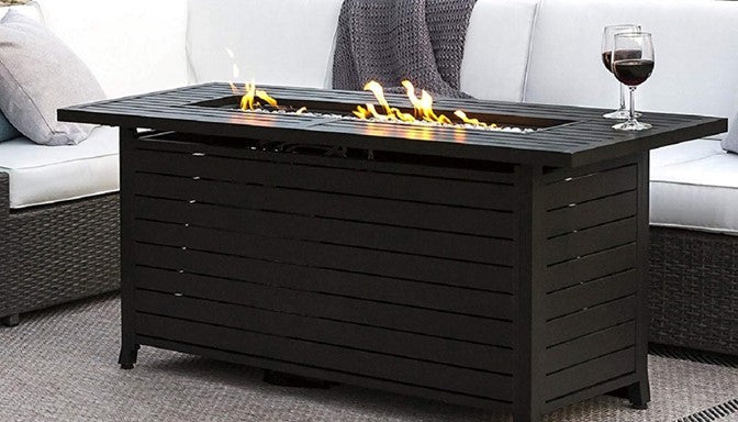 Black Mocha Finish Aluminum Rectangular Fire Pit with Wind Screen