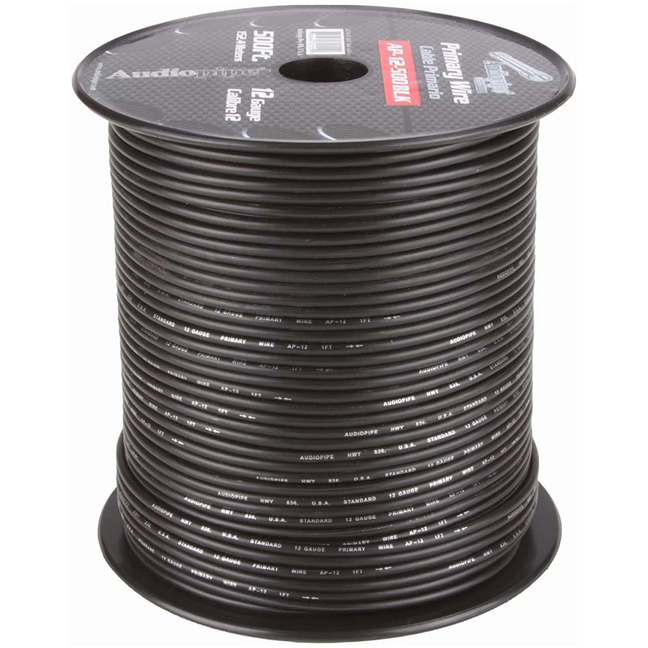 Audiopipe Primary Wire 12-Gauge 500 Foot Spool - Black