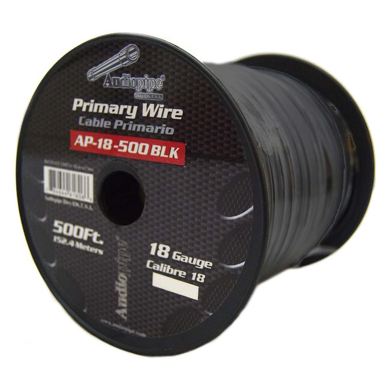 Audiopipe Primary Wire 18-Gauge 500 Foot Spool - Black