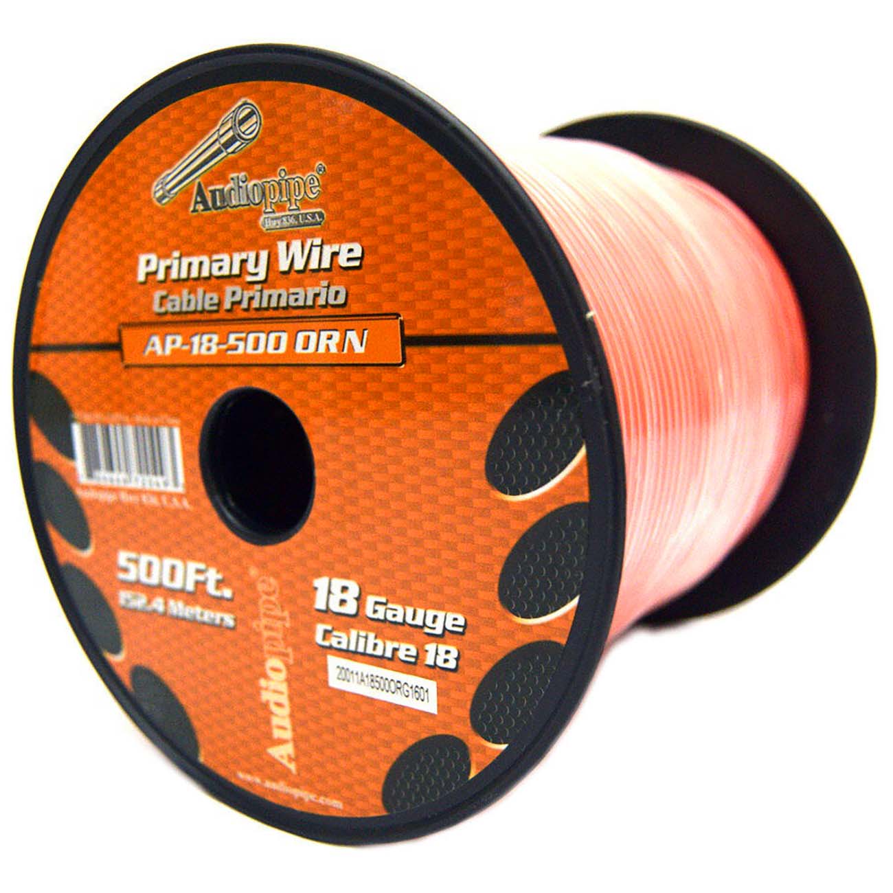 Audiopipe Primary Wire 18-Gauge 500 Foot Spool - Orange
