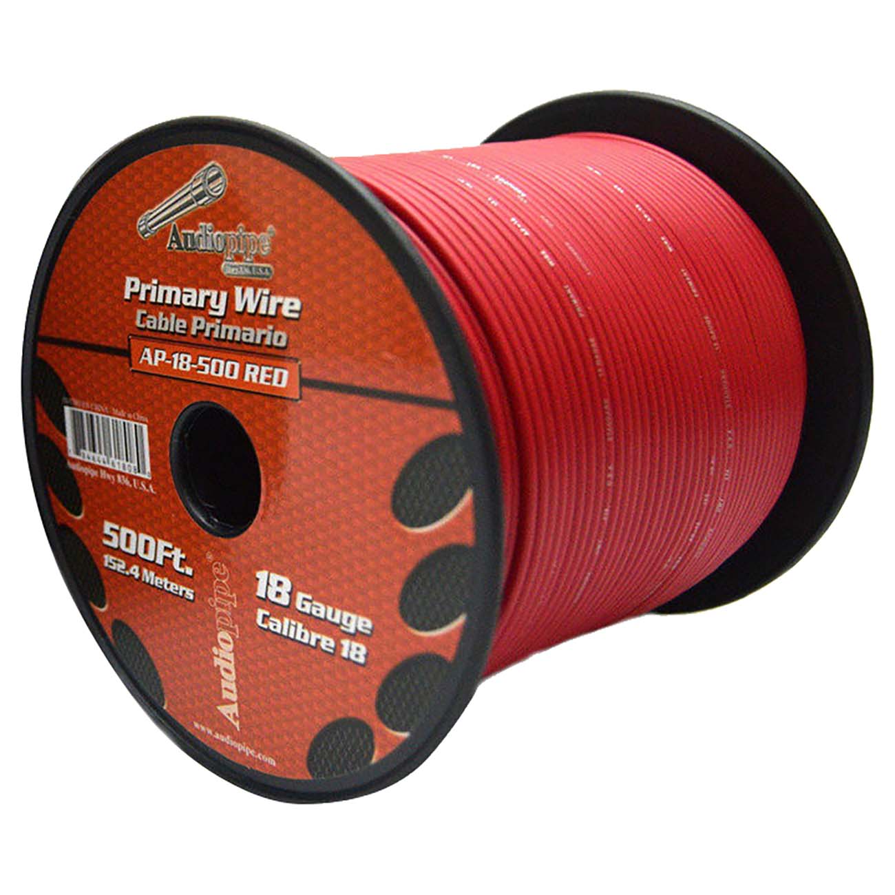 Audiopipe Primary Wire 18-Gauge 500 Foot Spool - Red