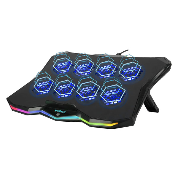 ENHANCE ENINC83100BKWS Infiltrate 3 RGB Gaming Laptop Cooler with 8 Fans, USB Hub, and RGB Edge Lighting, for 13-In. to 