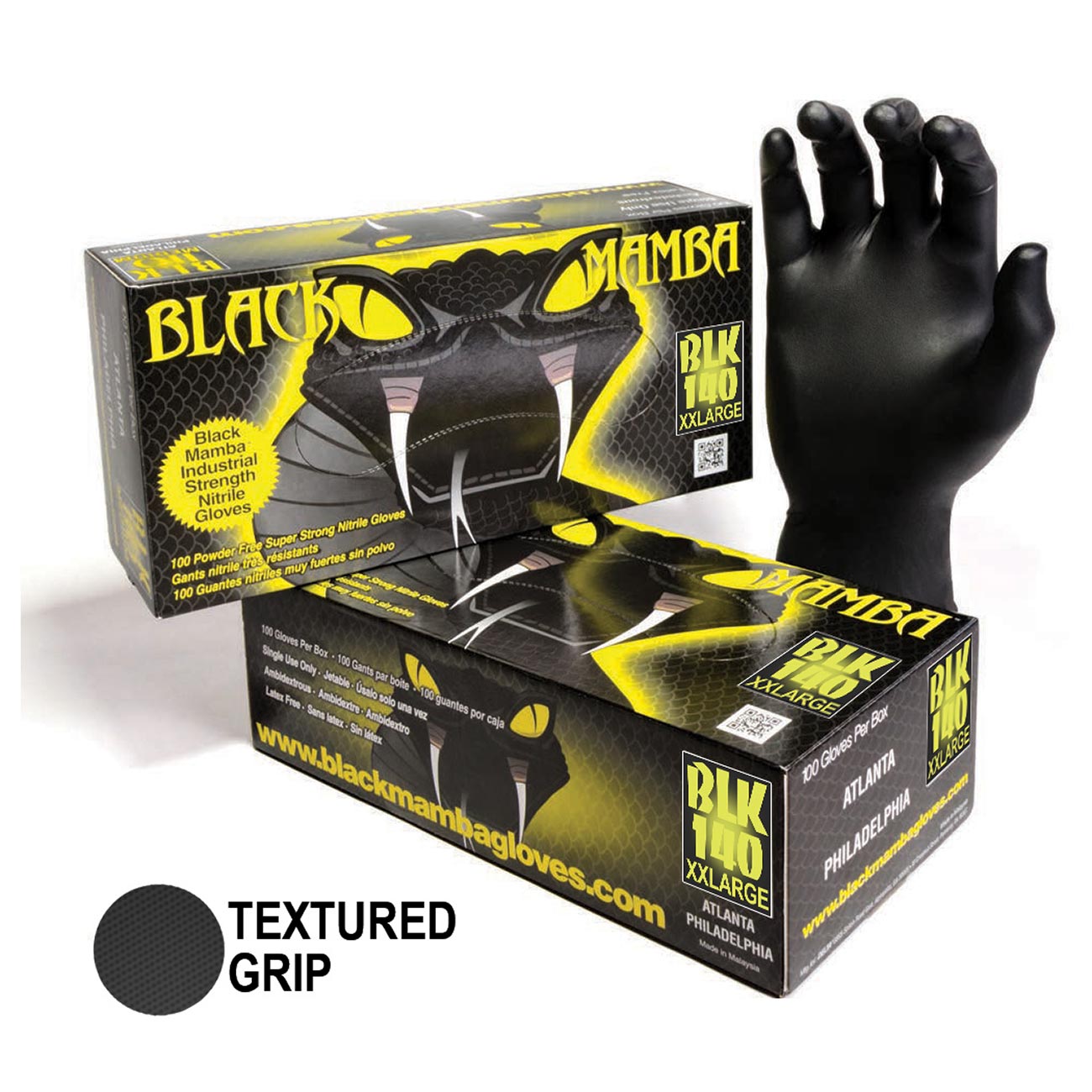 Black Mamba Black Powder Free Textured Nitrile Gloves (XX-Large) 100 per Box