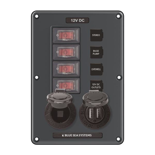 Blue Seas Swch Panel 4 Pos/Sckt/Usb