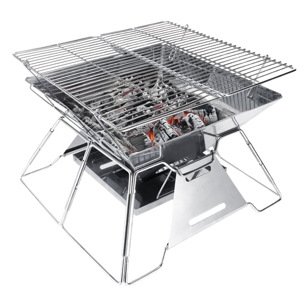 Brentwood BB-4x14SS 14-In. x 14-In. Stainless Steel Portable Folding Charcoal BBQ Grill and Outdoor Fire Pit with Carry 
