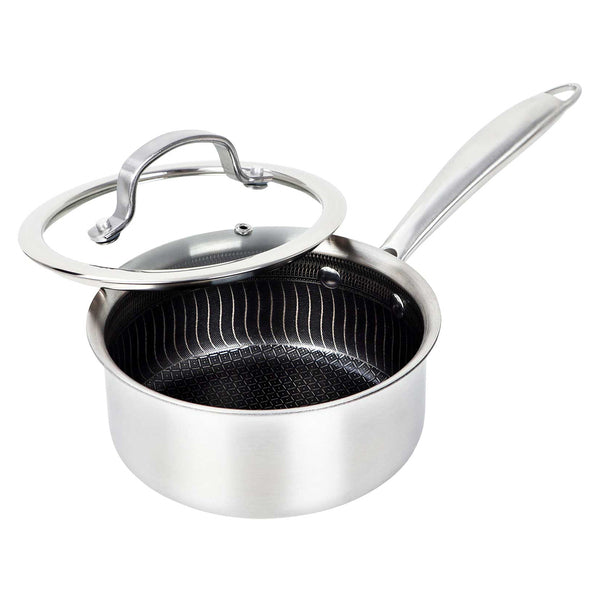 Brentwood B-SPH16L 3-Ply Hybrid Non-Stick Stainless Steel Saucepan with Tempered Glass Lid (1.5 Qt.)