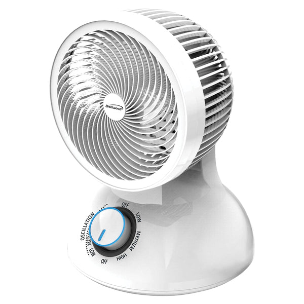 Brentwood F-650MW 6-In. Portable Oscillating Air Circulator Desktop Fan with 3 Speeds, 21 CFM, 3 Blades, 90deg Tilt, 75deg Oscillation, 28 Watts, 59-In. Cord