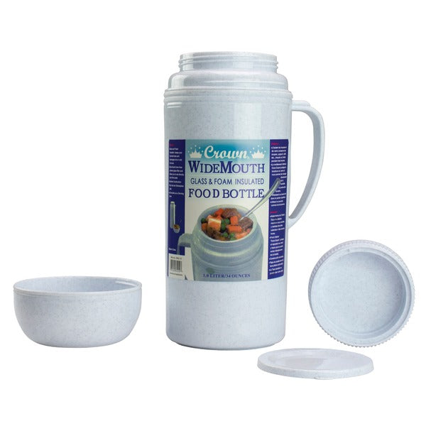 Brentwood RAZ12 Glass and Foam Vacuum-Insulated 40-oz. Wide-Mouth Food Bottle with Screw-on Bowl