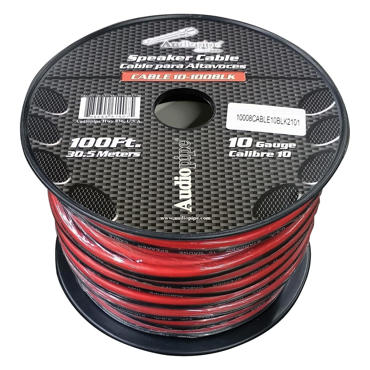 Audiopipe Speaker Wire 10-Gauge 100 Foot Spool - Black/Red