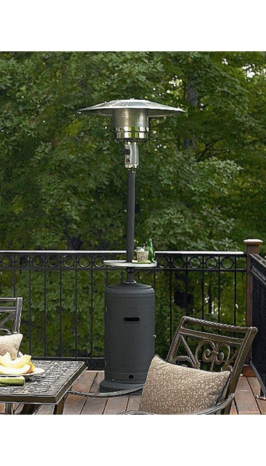 87" Tall Outdoor Patio Heater with Table - Hammered Silver