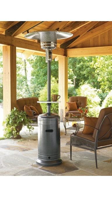 87" Tall Outdoor Patio Heater with Table - Hammered Silver