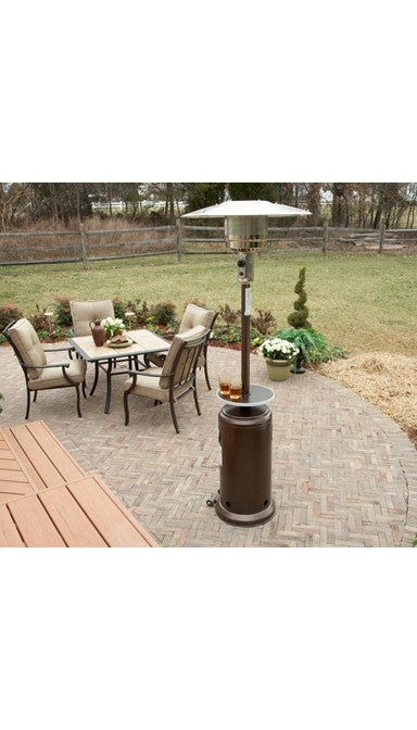 87" Tall Outdoor Patio Heater with Table - Hammered Bronze