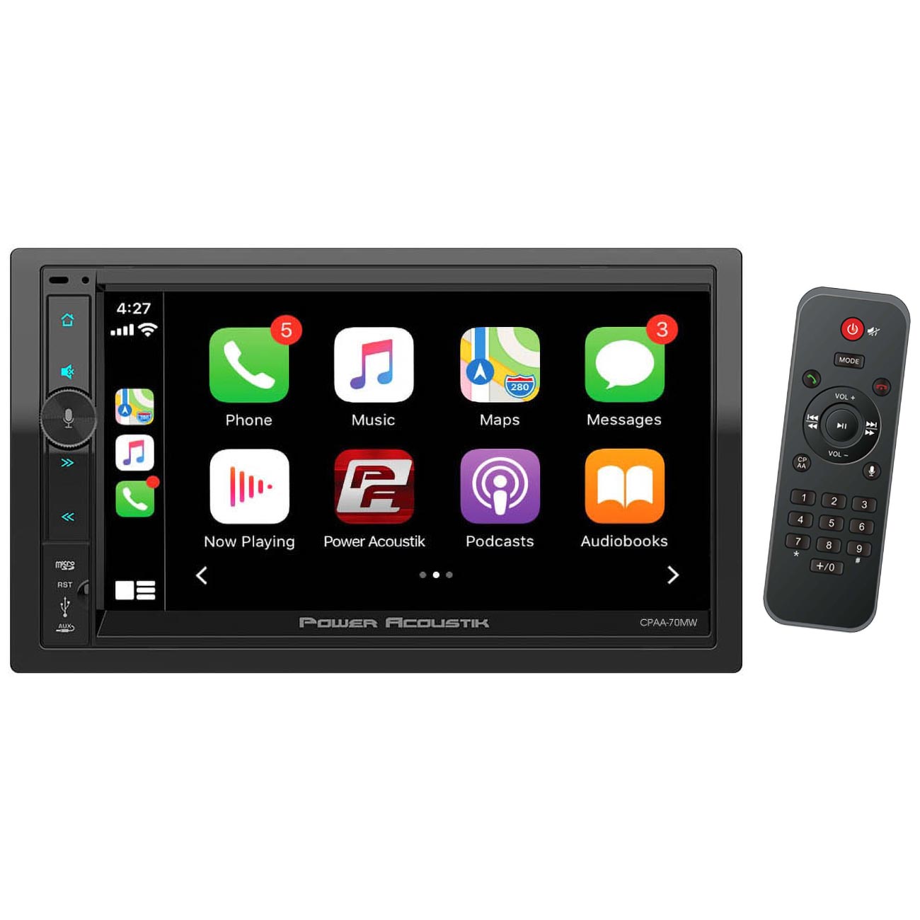 Power Acoustik 7GÇ¥ Double DIN Receiver with Wireless Apple CarPlay/Android Auto