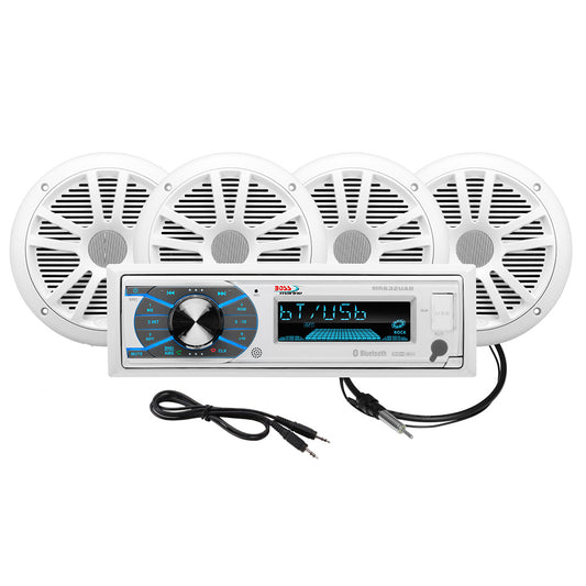 Boss Audio MCK632WB.64 Marine Stereo & 2 Pairs of 6.5" Speaker Kit - White