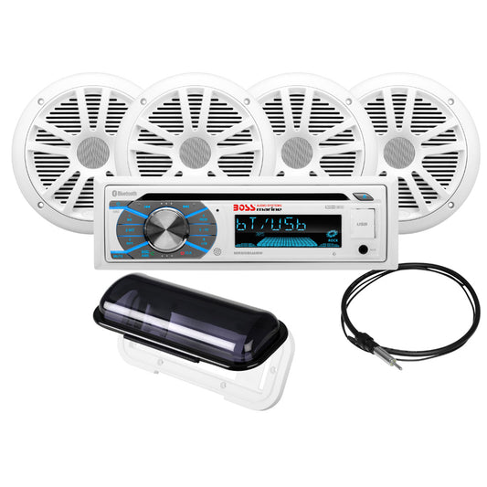 Boss Audio MCK508WB.64S Marine Stereo & 2 Pairs of 6.5" Speaker Kit - White