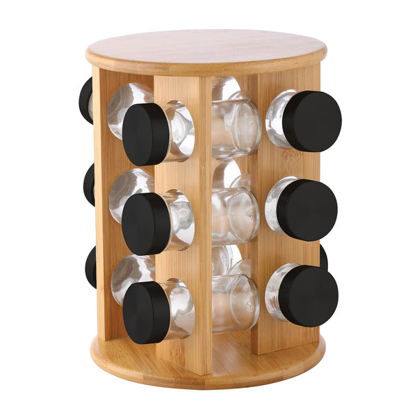 ELLE Decor ELD33173 12-Jar Spice Rack Organizer, Black and Wood