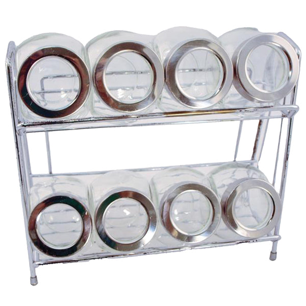 Euro-Ware EW65039 9-Piece Glass Spice Jar with Rack Set