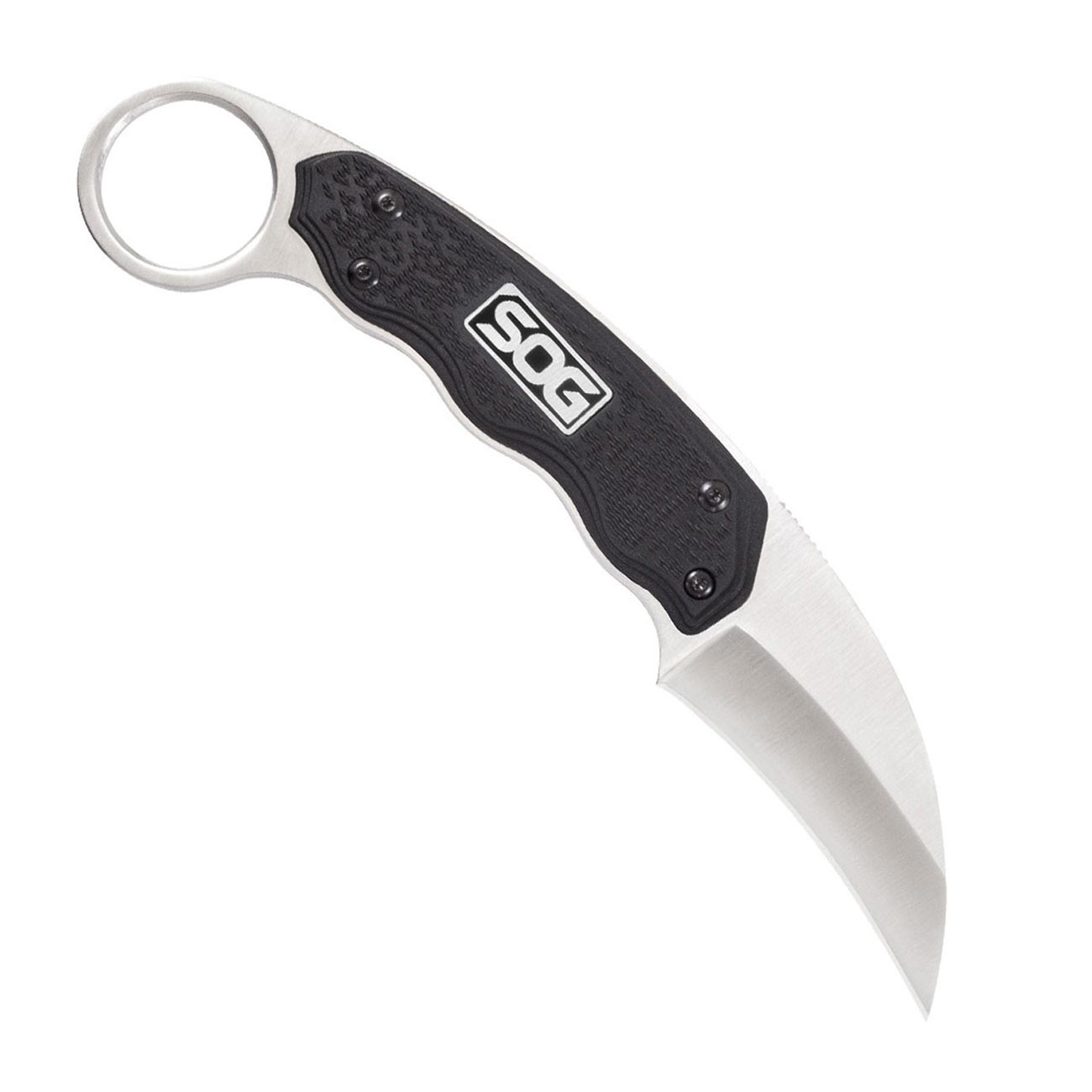 SOG Gambit Karambit Fixed 2.58" Satin Hawkbill Blade GRN Handles Molded Nylon Sheath