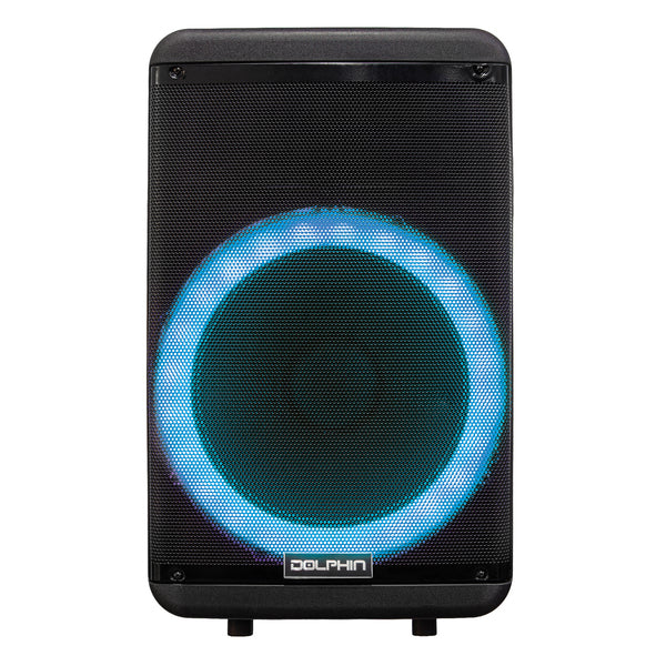 Dolphin Audio SP-1600RBT 3,600-Watt Bluetooth Rechargeable Party Speaker with 15-In. Woofer, Lights, Wired Mic, and Remo