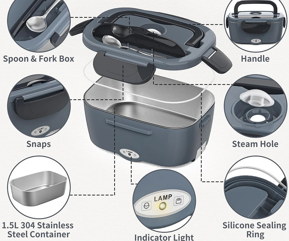 Portable Electric Lunch Box | 1.3–1.5L Stainless Steel Food Heater,