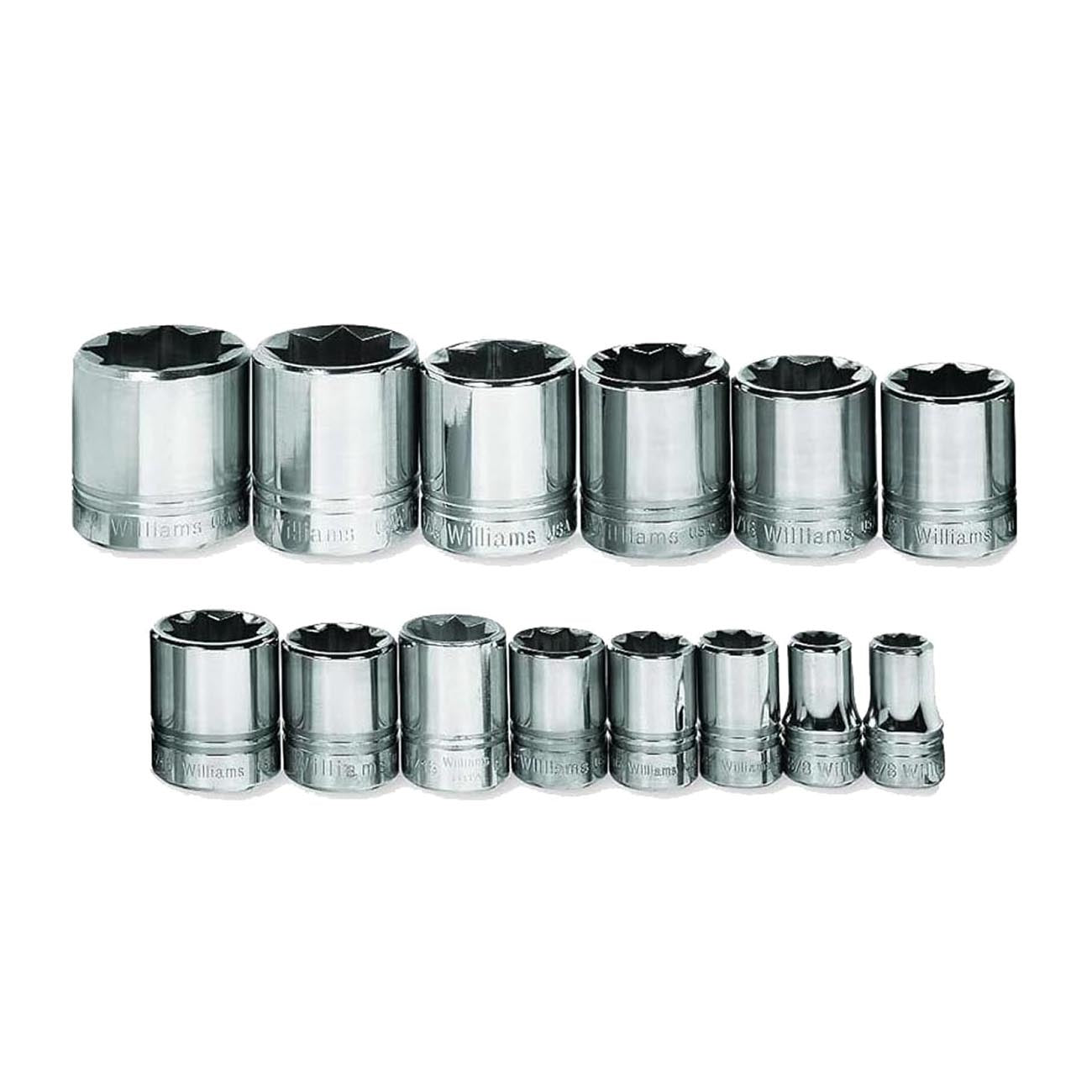 Williams 1/2GÇ¦ Drive Shallow SAE Socket Set on Clip Rail 8-Point (14 Piece)