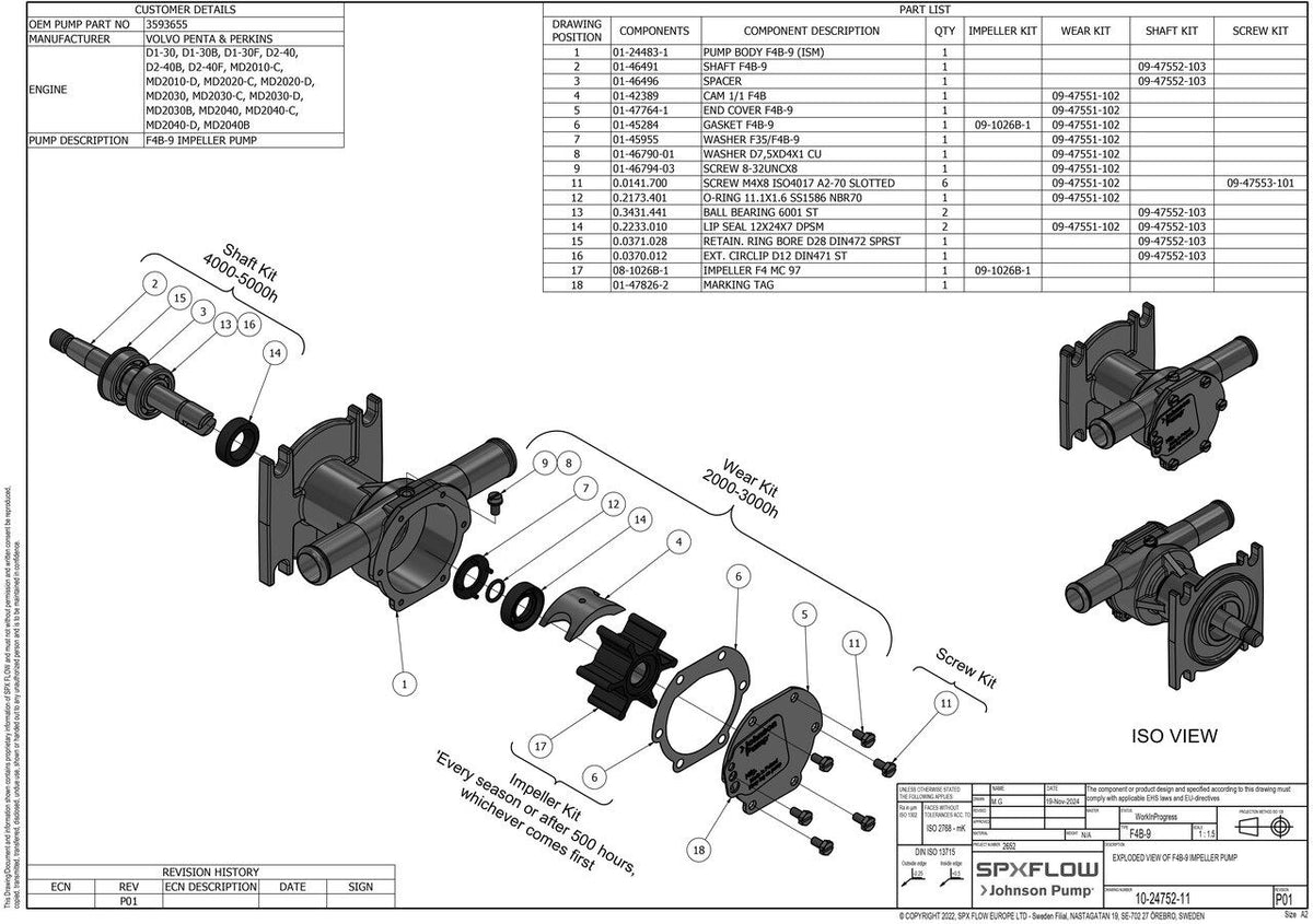 Johnson Pump F4B-9 Volvo Penta 3593655 Diesel Engine Cooling Pump