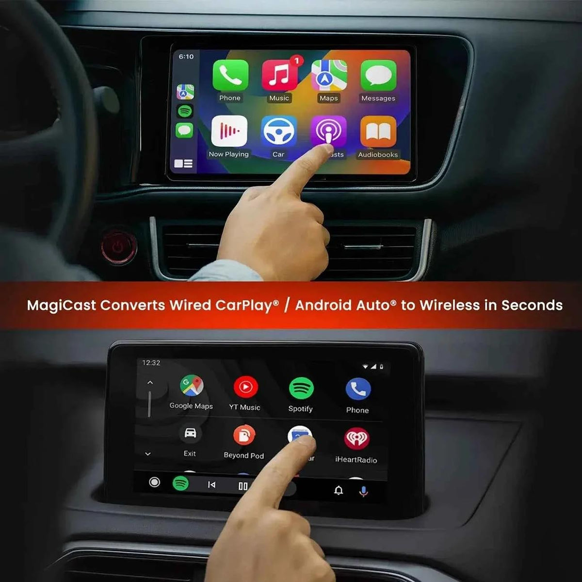 Power Acoustik MagiCast USB Interface - Apple CarPlay/Android Auto Wired to Wireless