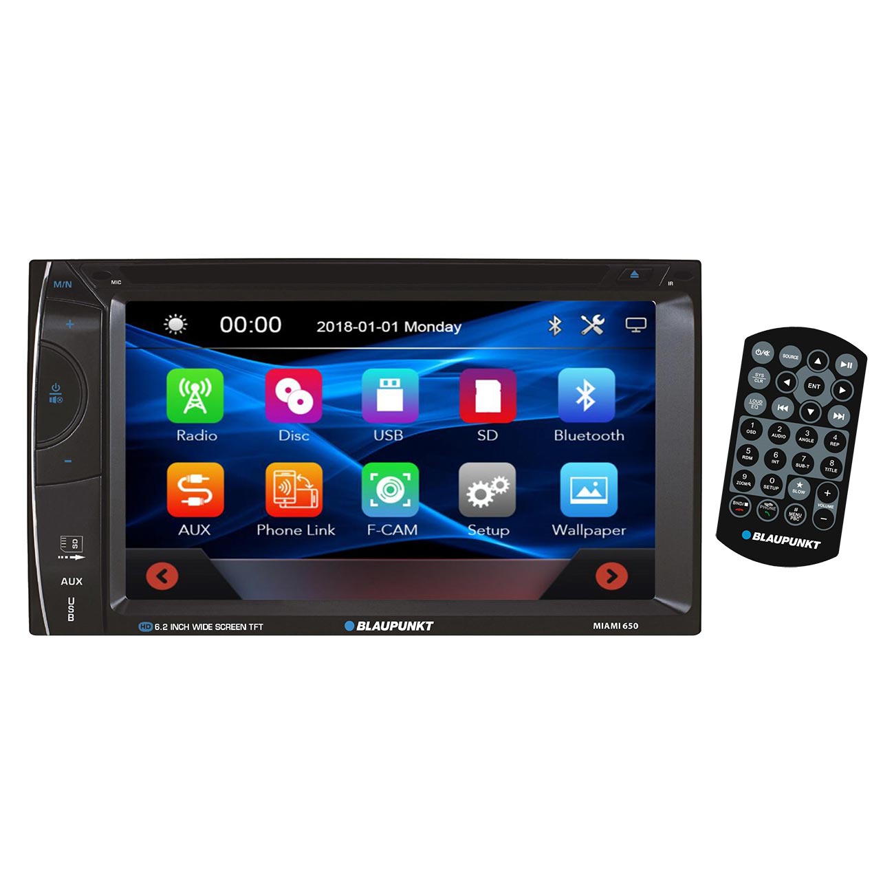 Blaupunkt 6.2GÇ¥ Double DIN Fixed Face Touchscreen DVD Receiver with Bluetooth USB/SD Inputs & Remote