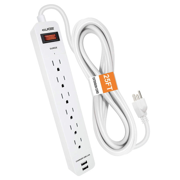 25FT 2USB SRG PT STRP WHT