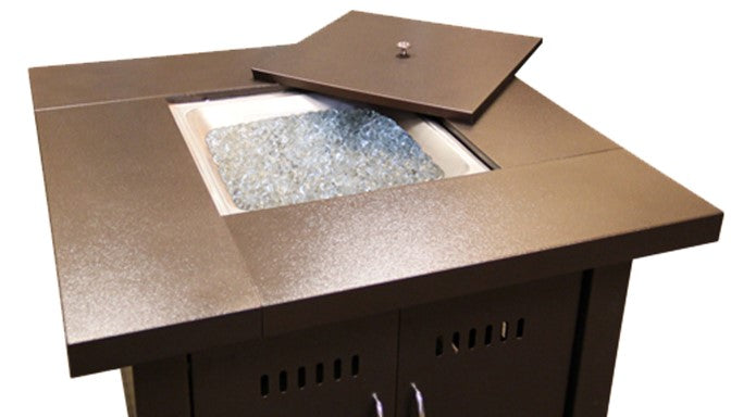 Square Fire Pit in Hammered Bronze with Cover and Wind Glass