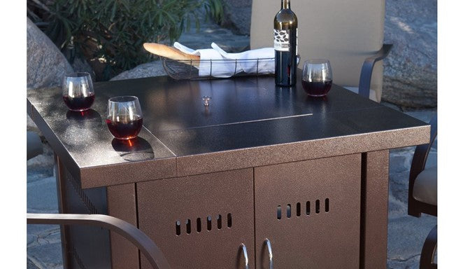 Square Fire Pit in Hammered Bronze with Cover and Wind Glass