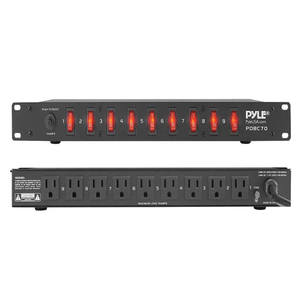 Pyle PDBC70 9-Outlet 15-Amp 150-Joules Power Supply Control Unit, AC Noise Filter, Steel Chassis, Rack Mountable, PDBC70