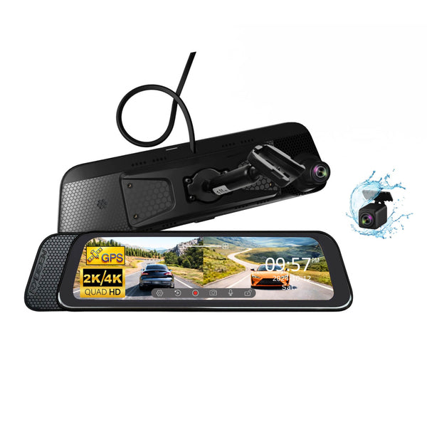 Rydeen R10X-SPL 10-In. Dual-Channel Digital Rearview Mirror Monitor with Touch Screen Display, 4K/2K Front and 1080p Rea