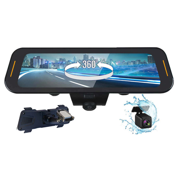 Rydeen TOMBO 360X 10-In. Dual-Channel Digital Rearview Mirror Monitor with Touch Screen, 4K Front/1080p Rear Cameras, 36