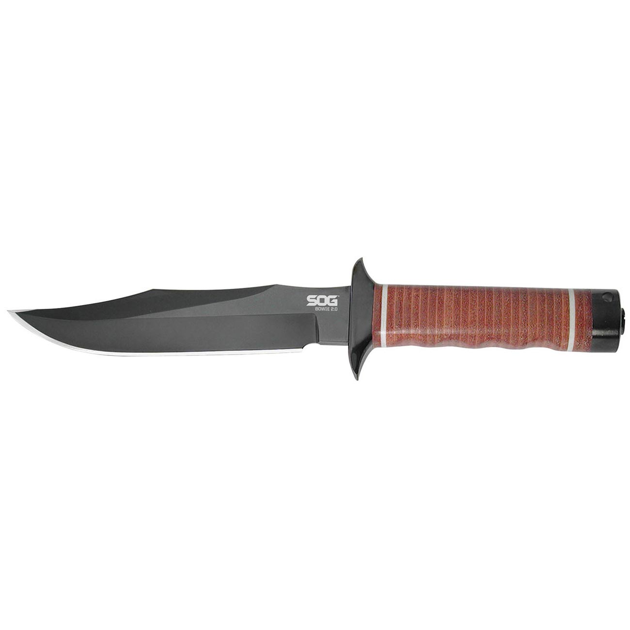 SOG Bowie 2.0 Knife 6.4" Black TiNi Blade Leather Handles Leather Sheath