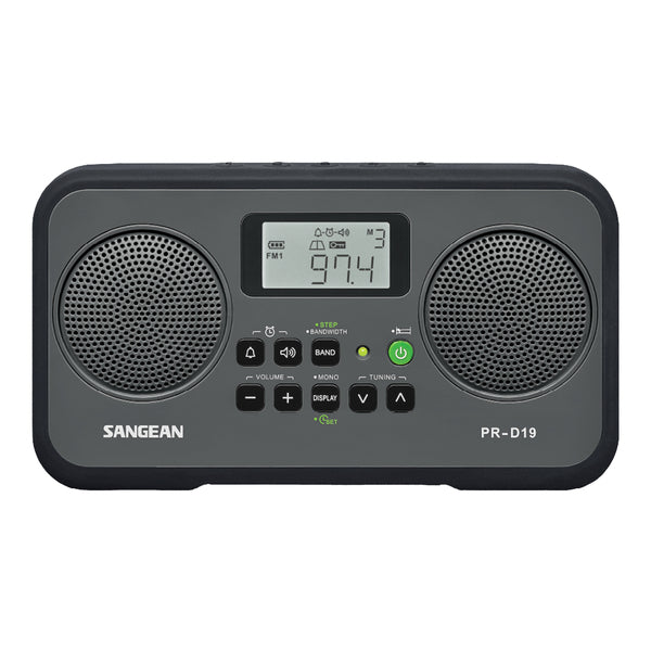Sangean PR-D19BK AM/FM Stereo Digital Tuning Portable Radio, PR-D19, Gray with Black Protective Bumper