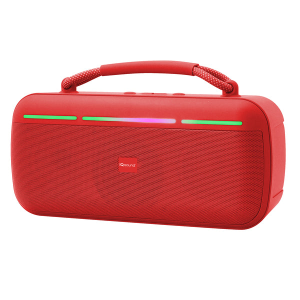 IQ Sound IQ-3521RGB RED 15-Watt-RMS Halo Glow Portable Bluetooth Rechargeable Speaker with TWS, Lights, USB/microSD Card