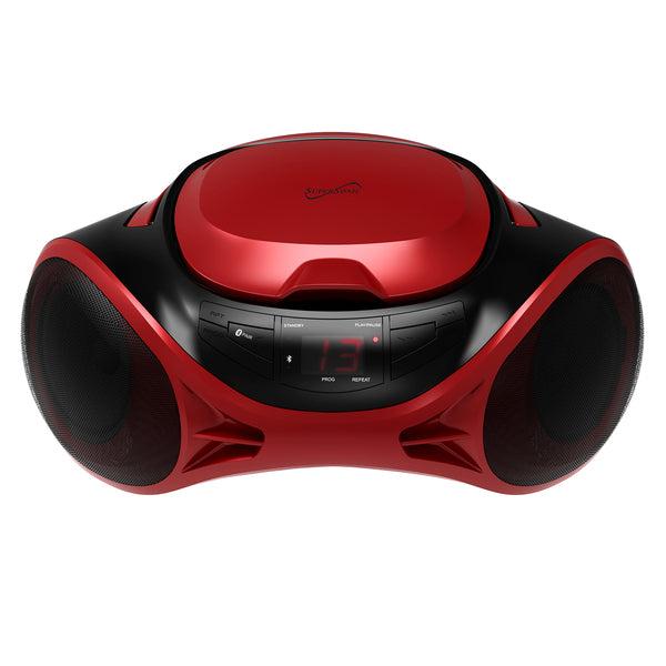 Supersonic SC-726BT RED 3-Watt-RMS Portable Bluetooth CD Music System with Built-in Speakers, CD Player, AM/FM Radio, an
