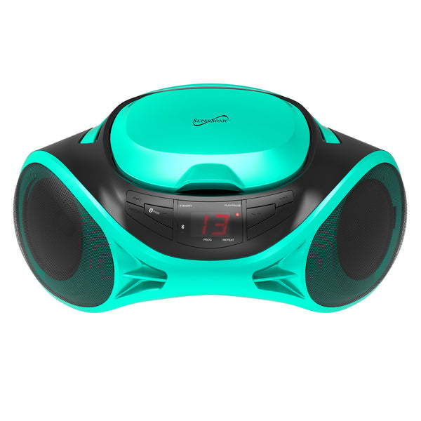 Supersonic SC-726BT TEAL 3-Watt-RMS Portable Bluetooth CD Music System with Built-in Speakers, CD Player, AM/FM Radio, a