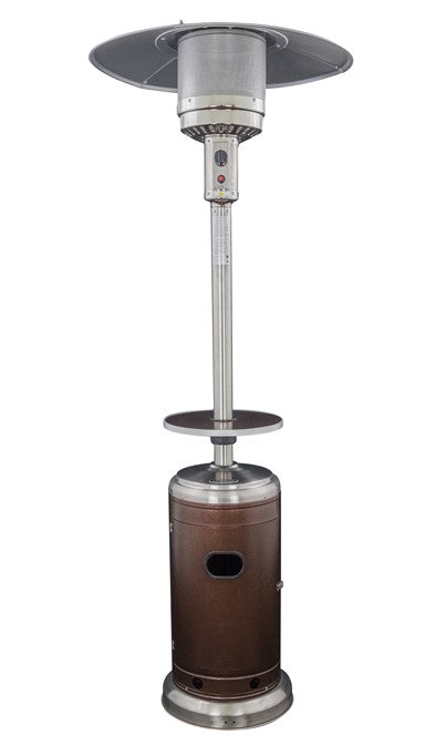87" Two Tone Outdoor Patio Heater with Table - Hammered Bronze & Stainless Steel