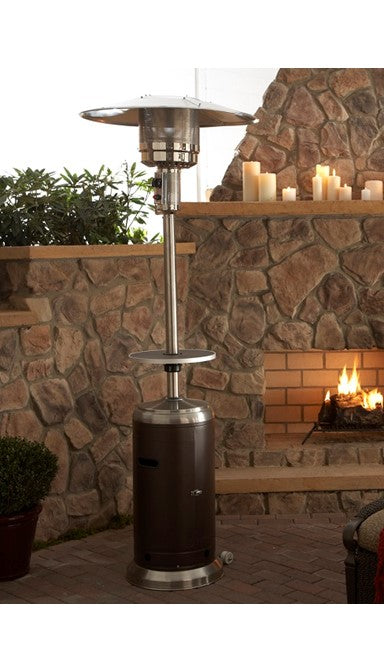 87" Two Tone Outdoor Patio Heater with Table - Hammered Bronze & Stainless Steel