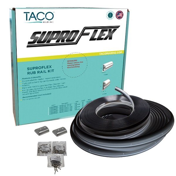Taco Marine SUPRO-FLEX RUB RAIL KIT BLACK W/FLEX CHROME 60ft
