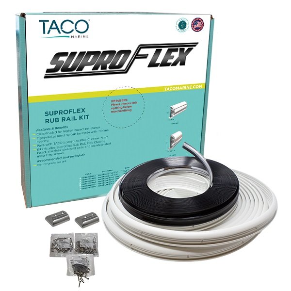 Taco Marine SUPRO-FLEX RUB RAIL KIT WHITE W/FLEX CHROME 60ft